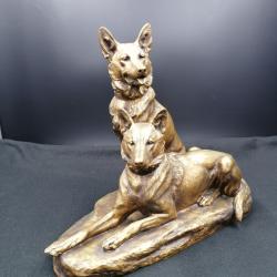 Sculpture en bronze Louis RICHÉ " Couple chiens bergers"