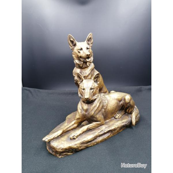 Sculpture en bronze Louis RICH " Couple chiens bergers"