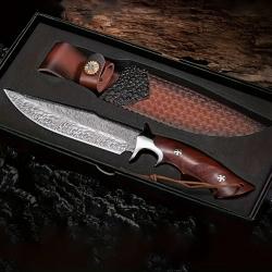 Couteau de chasse Damas - Coffret cadeau - Motif plume (3)