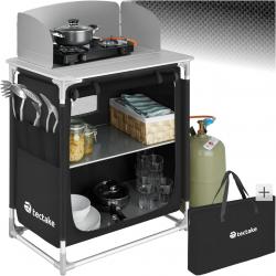 Meuble de Rangement Cuisine de Camping Pliable en Aluminium, avec Étagères, Plan de Travail