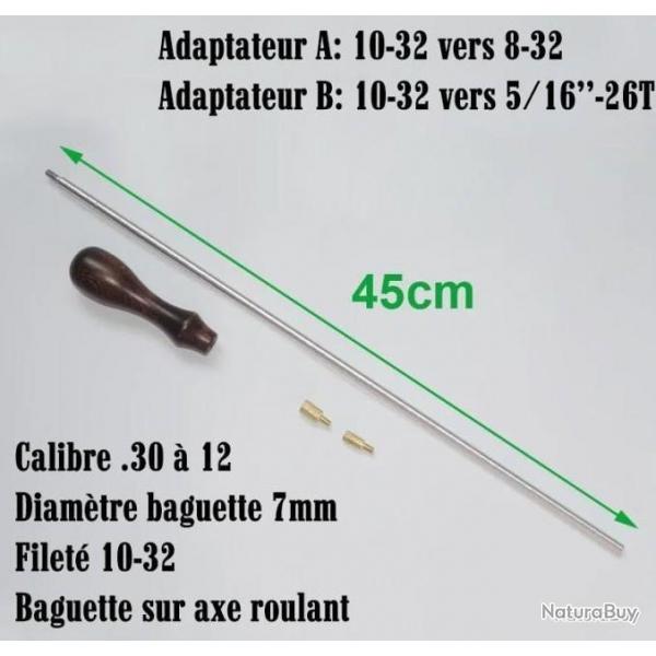 Baguette de nettoyage 45cm avec poigne en bois et 2 adaptateurs - LIVRAISON GRATUITE