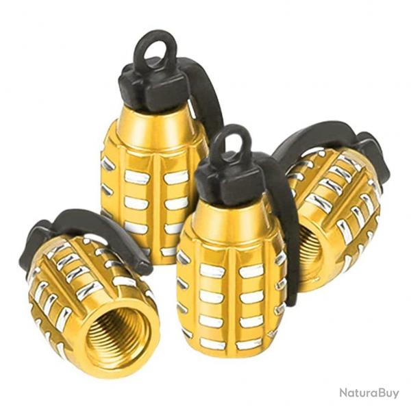 Lot de 4 bouchons de valve "grenades" - moto/vlo - jaune - LIVRAISON GRATUITE