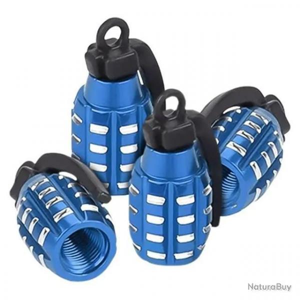 Lot de 4 bouchons de valve "grenades"- moto/vlo - bleu - LIVRAISON GRATUITE