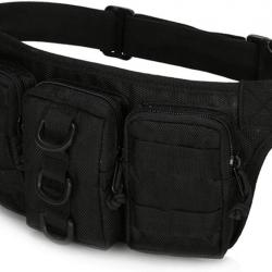 Ceinture tactique 3x sacoches + 1 poche zip - système molle -noir - LIVRAISON GRATUITE