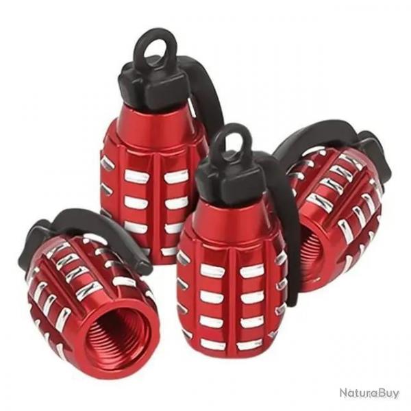 Lot de 4 bouchons de valve "grenades"- moto/vlo - rouge - LIVRAISON GRATUITE