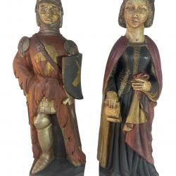 Rare couple reine et chevalier dans le goût du moyen âge sculpture