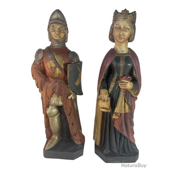 Rare couple reine et chevalier dans le got du moyen ge sculpture