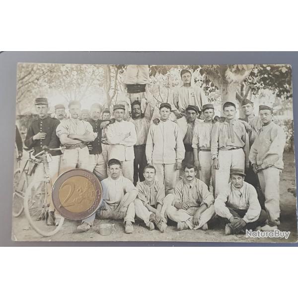 Photo carte postale poilu piou piou avec bicyclette date 1907