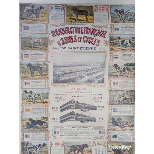 Reproduction affiche publicitaire manufacture armes et cycles de St Etienne, 80 cmx60, environ 1909