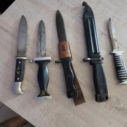 Lot de 5 dague ,couteau, baionnette.