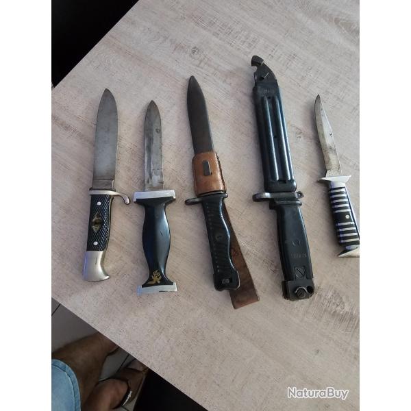 Lot de 5 dague ,couteau, baionnette.
