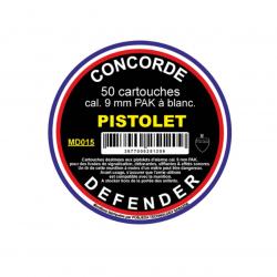 Boîte de 50 cartouches cal. 9 mm PAK à blanc pour pistolet Concorde