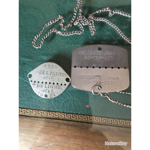 Lot de 2 plaques d'identit Soldat Franais diffrentes priodes.