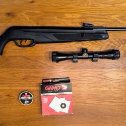 Pack carabine 4.5mm (Plomb) GAMO BIG CAT 1000 BLACK 19 JOULES + LUNETTE 4X32 + CIBLES + PLOMBS