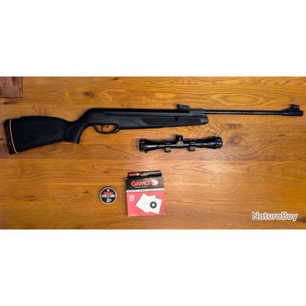 Pack carabine 4.5mm (Plomb) GAMO BIG CAT 1000 BLACK 19 JOULES + LUNETTE 4X32 + CIBLES + PLOMBS