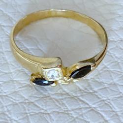 Bague en or massif 18 carats - diamant et saphirs - taille 55