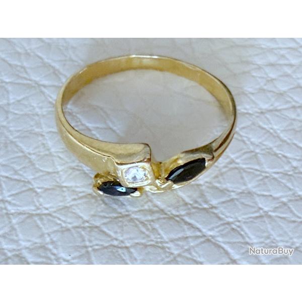 Bague en or massif 18 carats - diamant et saphirs - taille 55