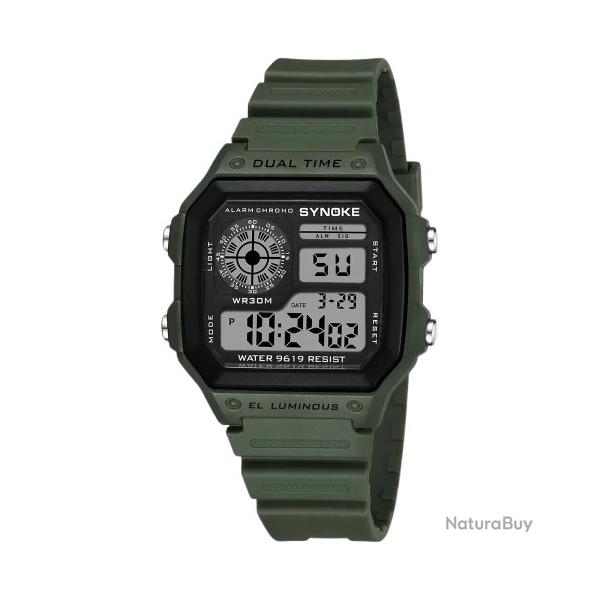 Montre Tactique Homme Kaki Numrique tanche Multifonction Sport Outdoor Rando Course Chasse Pche