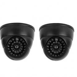 Caméra factice Pack de 2 Fausse caméra dôme noire avec LED rouge clignotante - sécurité dissuasive