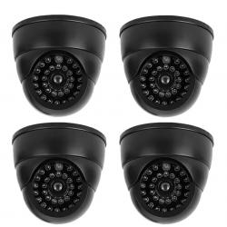 Caméra factice Pack de 4 Fausse caméra dôme noire avec LED rouge clignotante - sécurité dissuasive