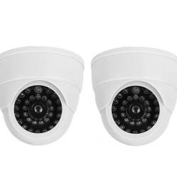 Caméra factice Pack de 2 Fausse caméra dôme Blanche avec LED rouge clignotante - sécurité dissuasive