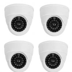 Caméra factice Pack de 4 Fausse caméra dôme Blanche avec LED rouge clignotante - sécurité dissuasive