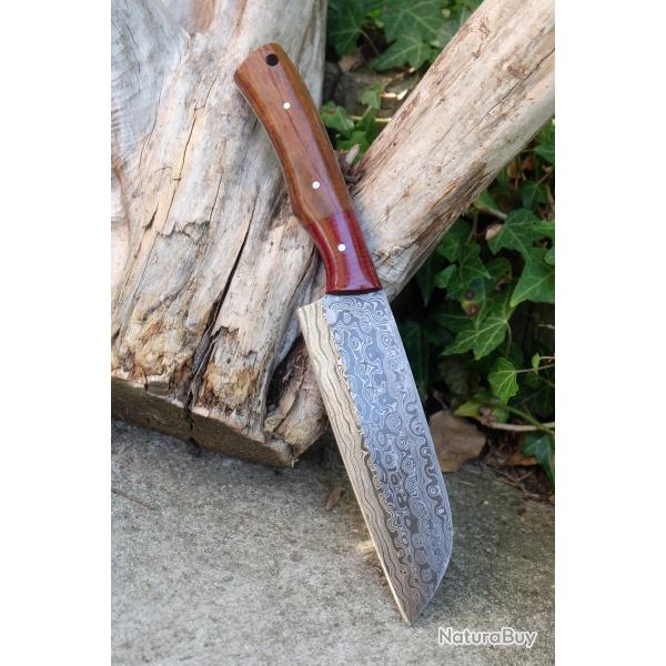 Couteau De Cuisine Santoku Epaisse Lame Acier Damas Bubble 256 Couches Manche Bois Fabr Artisanale
