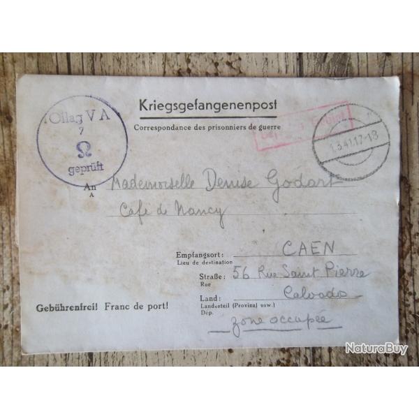 lettre prisonnier Oflag VA 1941 Allemagne collection militaire