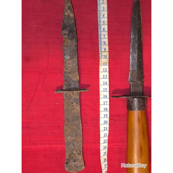 reliques 2 poignards de combat 1914 18 couteau de botte allemand trs oxyd, un France vengeur SGCO