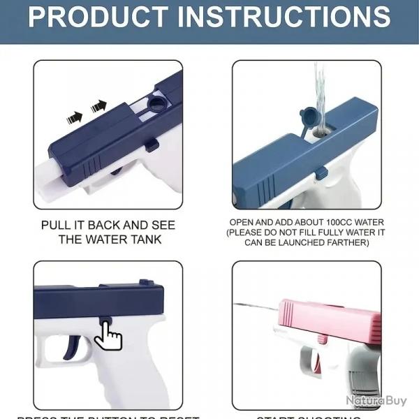 Pistolet de stockage d'eau pour enfants, jouet de tir automatique Bleu et blanc