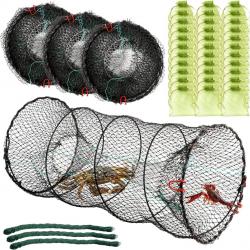 Lot de x3 pièges à crabes pliables 40x87cm pour ménés, écrevisses, homards, crevettes, filet de pêch