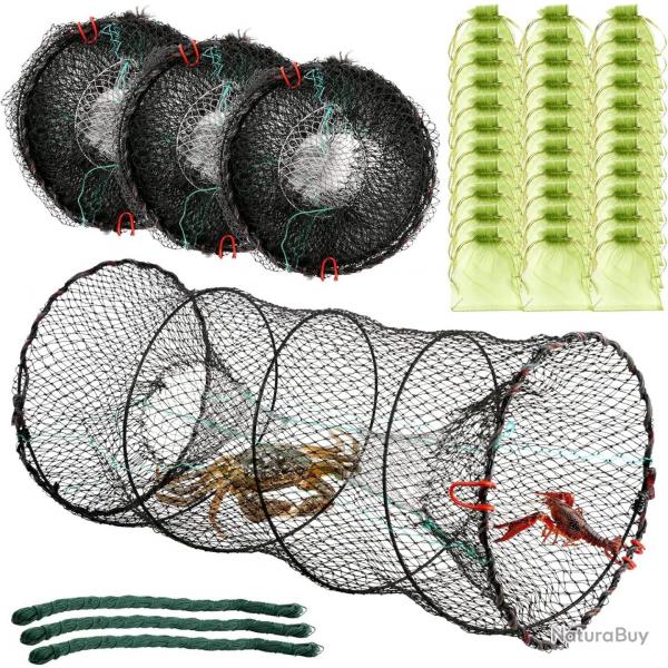 Lot de x3 piges  crabes pliables 40x87cm pour mns, crevisses, homards, crevettes, filet de pch