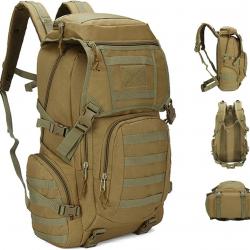 Sac à Dos Tactique 50L Imperméable Randonnée Camping Chasse Pêche Escalade Outdoor Kaki