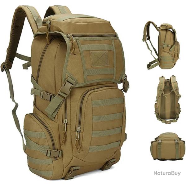 Sac  Dos Tactique 50L Impermable Randonne Camping Chasse Pche Escalade Outdoor Kaki