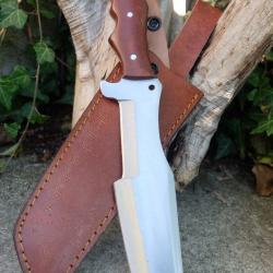 Couteau Bushcraft Trakker Survie Lame Acier Carbone 1055 Manche Micarta Etui Cuir Fabr Artisanale