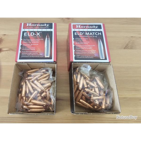 Ogives Hornady ELD-X  + ELD-M Soft Point Boat Tail  Cal.30 (.308) 178 gr/11.55g