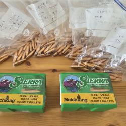 2 boites de 100 ogives SIERRA Matchking .30 (.308) HPBT 190gr / 12,3g classées par taille