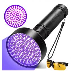 Lampe de Poche UV 100 LED 395nm Détection Urine Animaux + Lunettes Protection