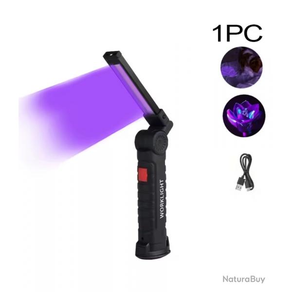 Lampe UV 395nm Rechargeable Magntique Pliable + Crochet 3 Modes Dtection Animaux Rsine Large