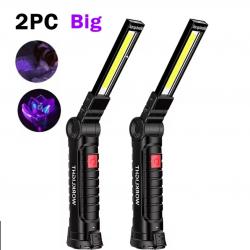 2X Lampe UV 395nm Rechargeable Magnétique Pliable + Crochet 3 Modes Détection Animaux Résine Large
