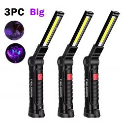 3X Lampe UV 395nm Rechargeable Magnétique Pliable + Crochet 3 Modes Détection Animaux Résine Large