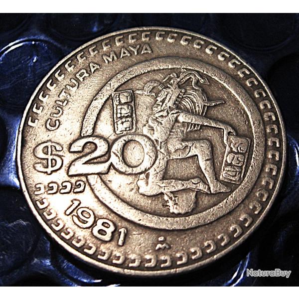 Mexico piece de 20 pesos 1981 culture Maya  (libertad independencia sur tranche)