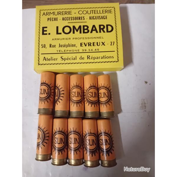 Bote de 10 belles cartouches anciennes Italiennes. "SUN"cal 12 douilles cartons