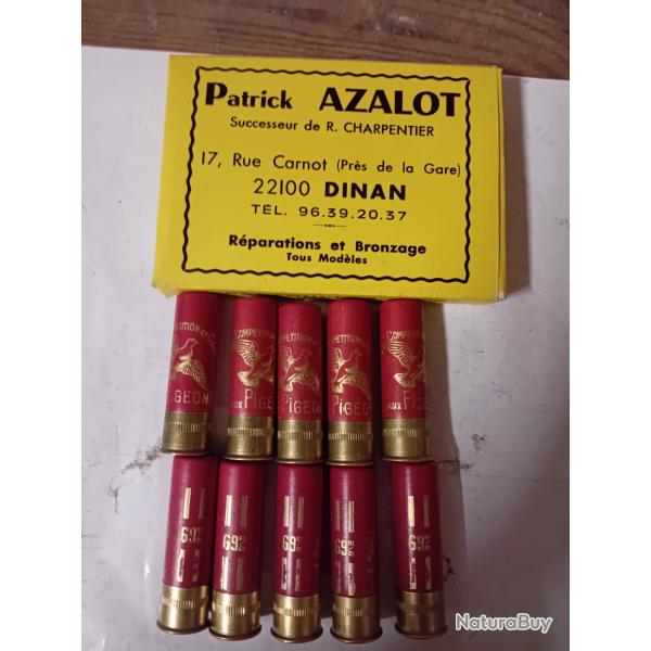 Bote de10 belles cartouches anciennes cal 16 douilles cartons  "TIR AUX PIGEONS "