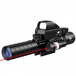 Lunette Combo 3-9x32 4-en-1 Réticule Rouge/Vert Point Rouge Laser Vert  Monture Picatinny Tir rapide