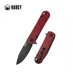 Couteau KUBEY NEO Lame Acier AUS-10 Manche G10 Rouge/Noir Damas Sécurité Liner Lock KUB371F