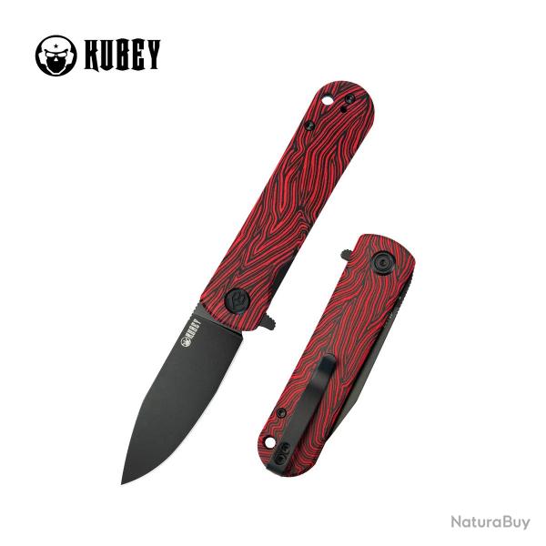 Couteau KUBEY NEO Lame Acier AUS-10 Manche G10 Rouge/Noir Damas Scurit Liner Lock KUB371F