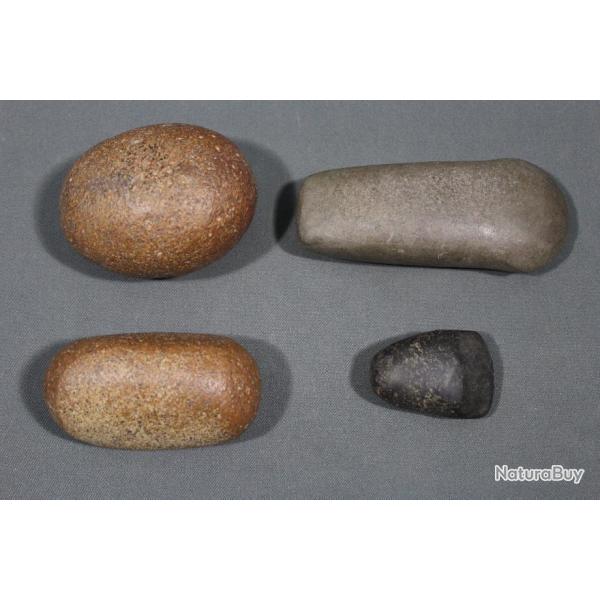 Lot archologique: 2 ttes de hache et 2 molettes - Sahara occidental, priode Nolithique