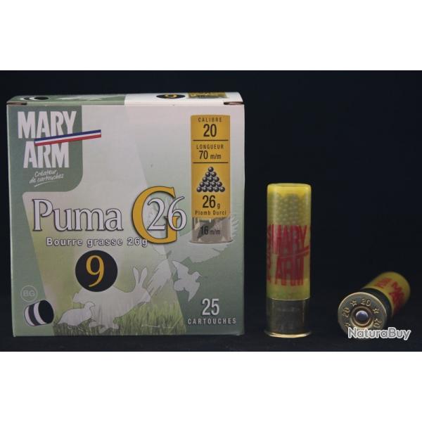 LOT DE 100 CARTOUCHES MARY ARM PUMA BOURRE GRASSE  26GR CAL 20X67 26GR N 9