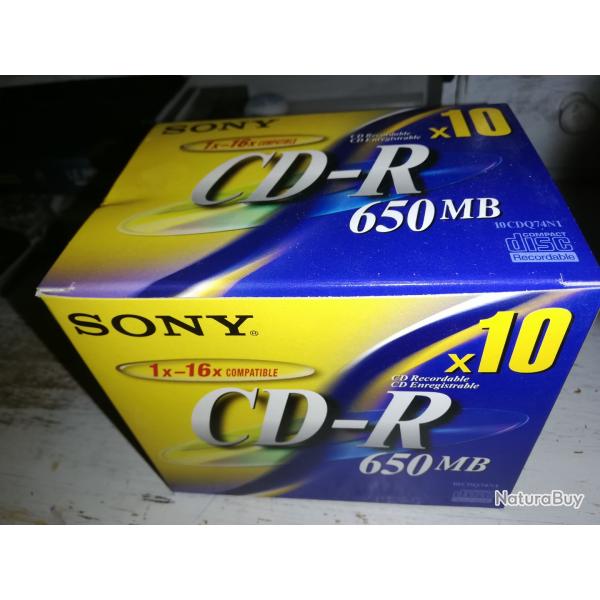 Boite Sony 10CD-R650MB CDEnregistrable74Min 650MB NEUF- ACHAT 2 BOITES MINIMUM ENVOIS GRATUIT FRANCE